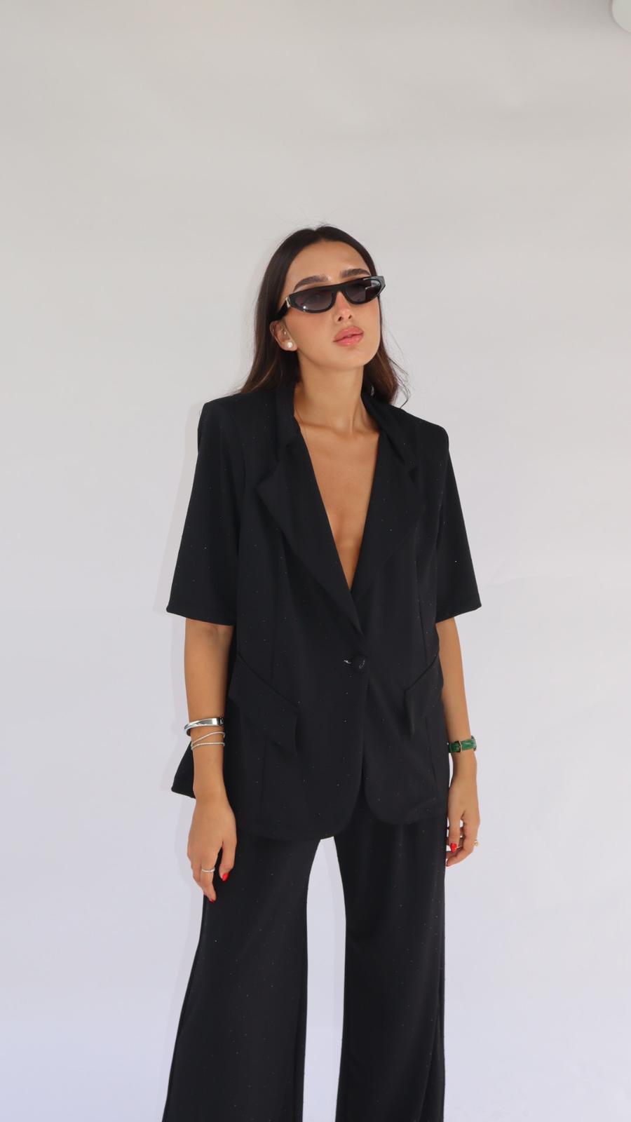 חליפת מייגן שילוב אבנים שחור