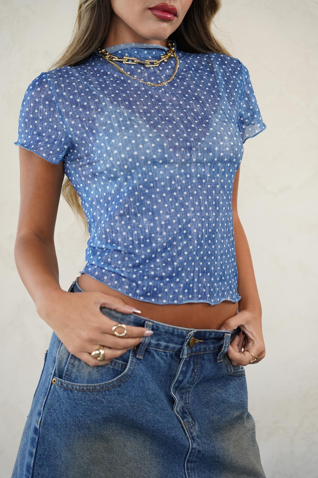 חולצת מולי כחול נקודות