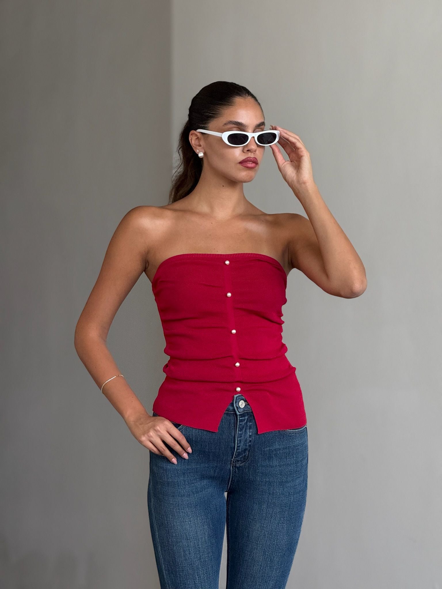 סטרפלס רוי פנינים אדום