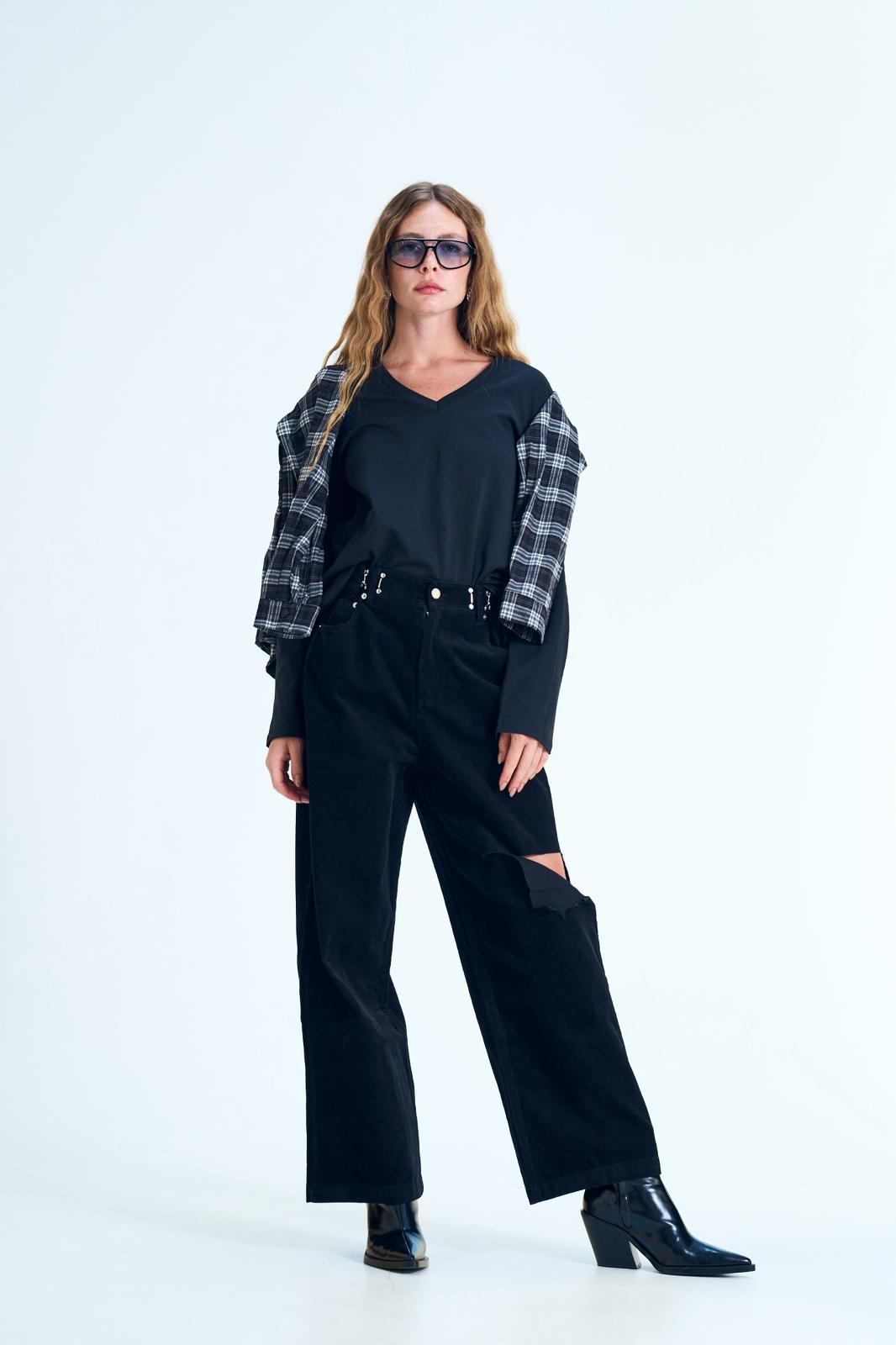 מכנס קורדרוי רז שחור