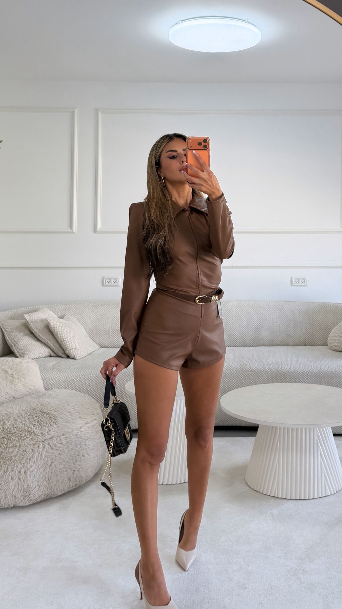 אוברול מוניק דמוי עור חום