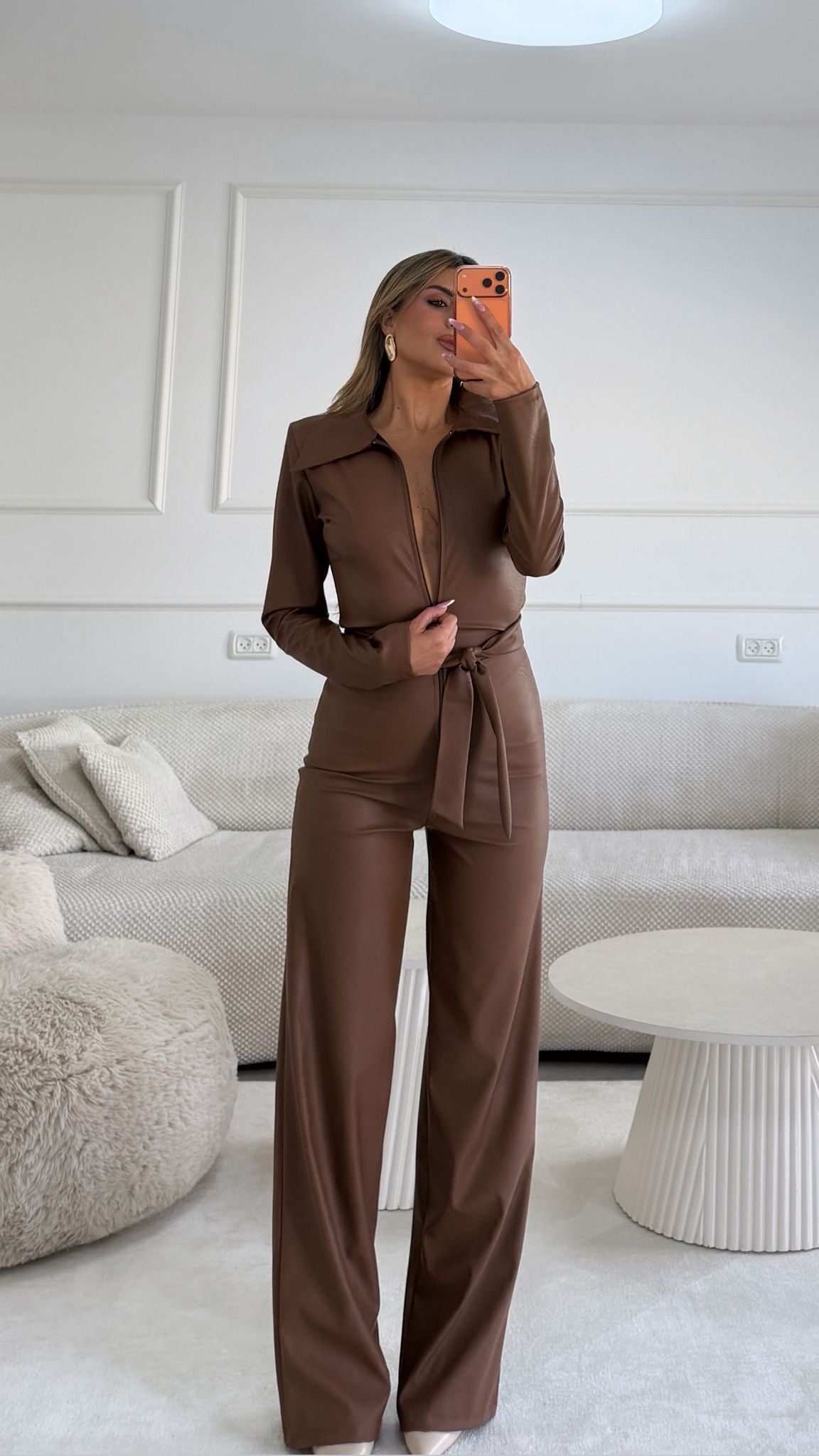 אוברול דמוי עור חום